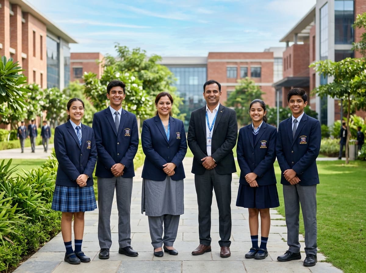 School students and faculty wearing uniforms manufactured by Hospo Medi Care