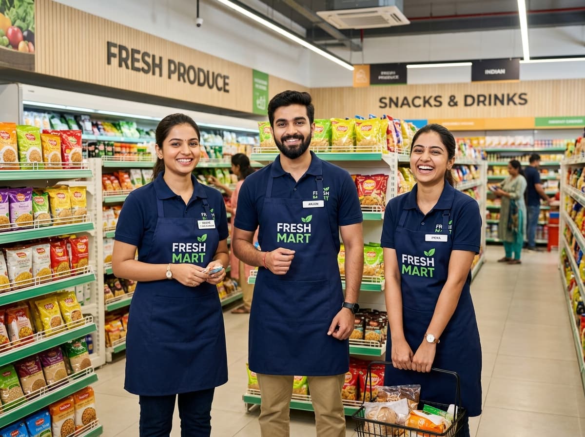 Retail store staff and cashiers in smart uniforms supplied by Hospo Medi Care